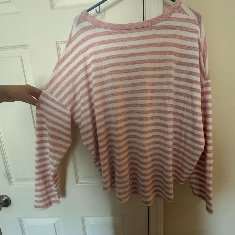 Time and Tru Pink and White Striped Long Sleeve Top - Picture 3 of 4